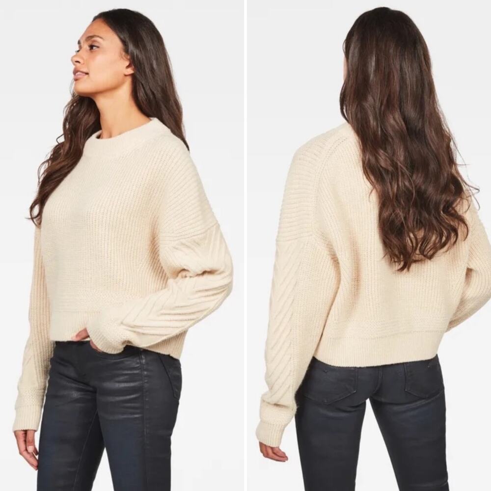 G STAR RAW Women's size L Weet Weave Knitted Ivory Chunky Sweater Wool Blend